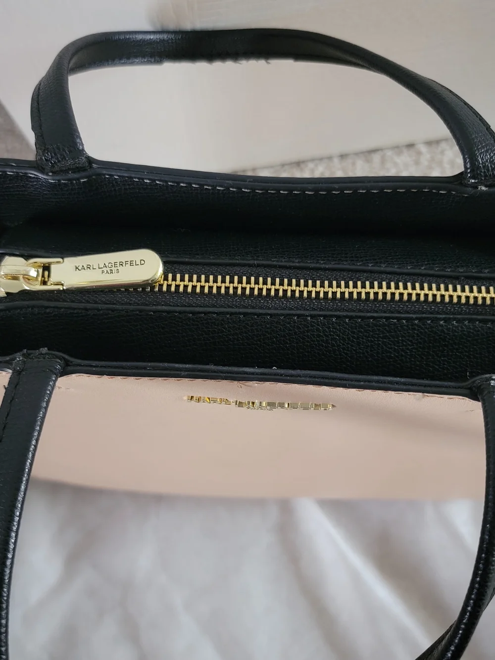 Karl Lagerfeld Women's Beige & Black Leather Tote